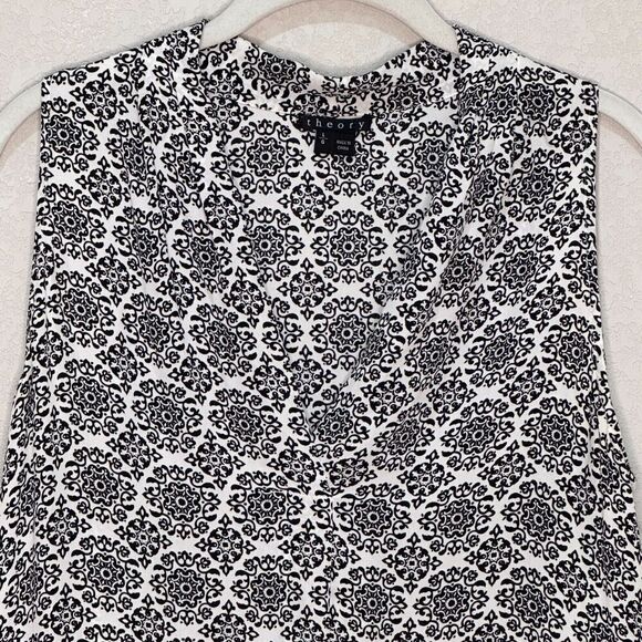 Theory Black White Print Silk Hylin Tank Size Large V Neck Career Wear - Picture 3 of 6